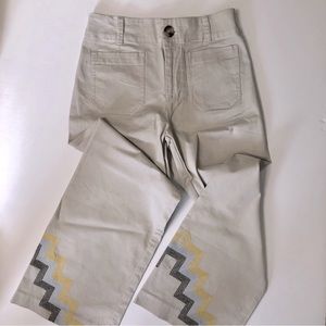 NWT Maeve Anthropologie Hallee Embroidered Crop Wide Leg Chino Beige Khaki